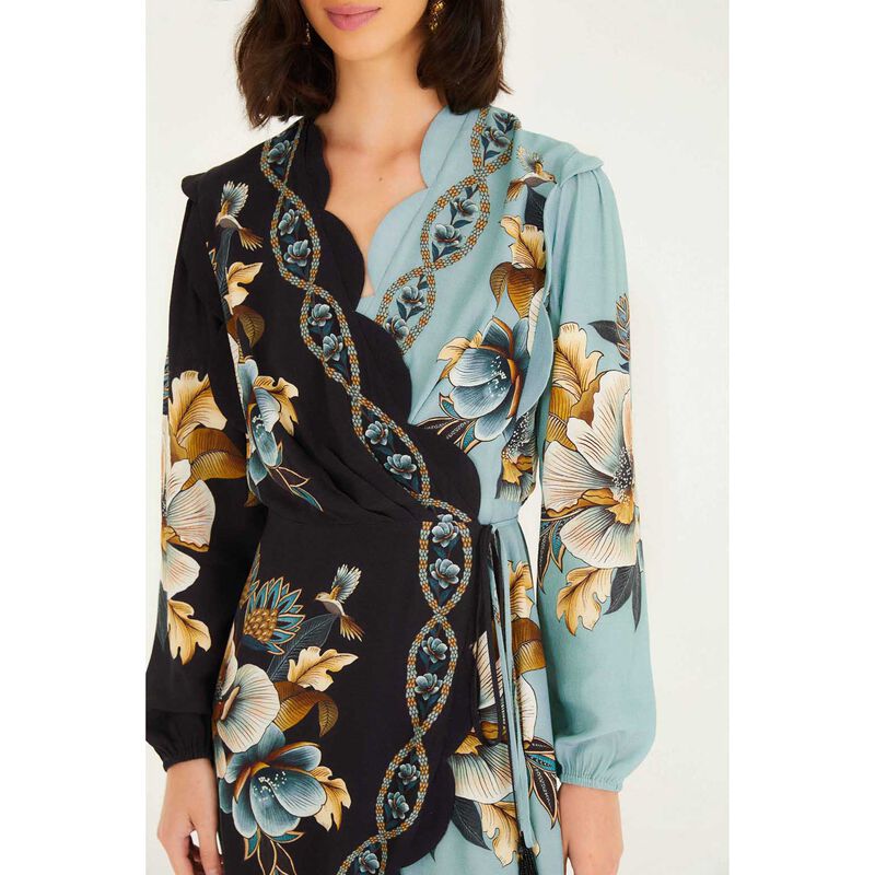 FARM Rio Snake Garden Mix Wrap Wavy Mini Dress image number 2